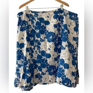 Lane Bryant 26 28 skirt blue and white floral tropical Hawaiian linen